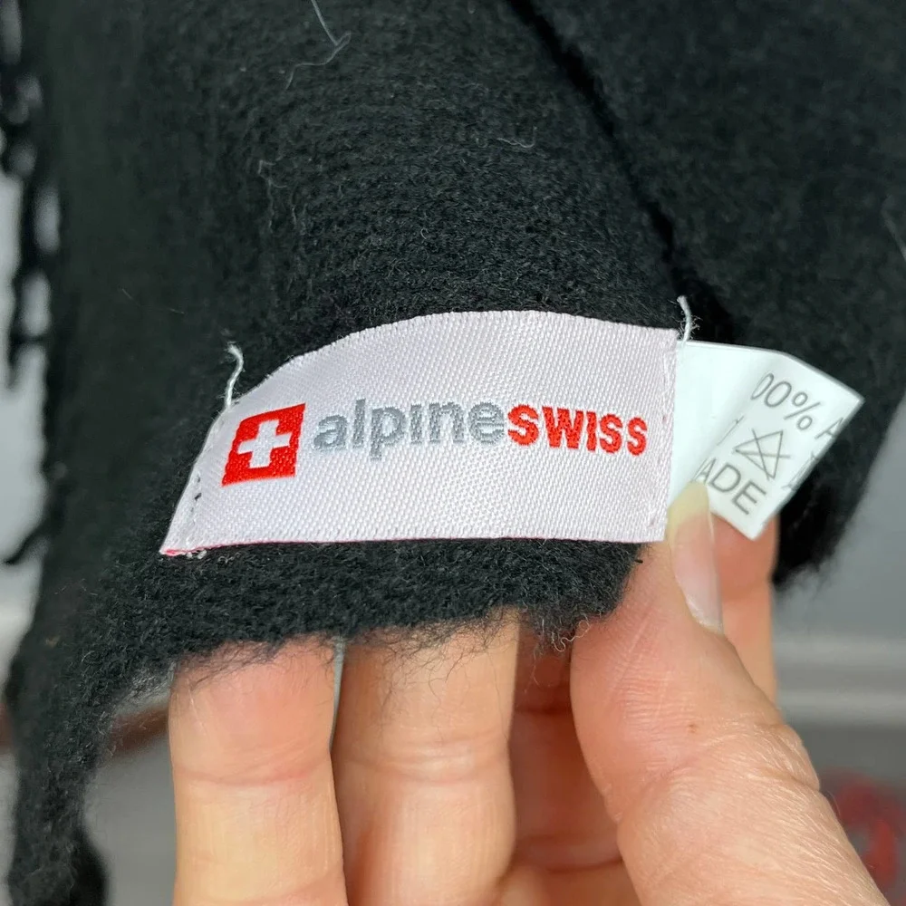 Alpine Swiss Women's Button Up Fringe Cape Long Scarf Shawl, Black, One Size